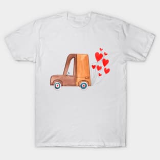 Car With Heart-Shaped Balloons T-Shirt